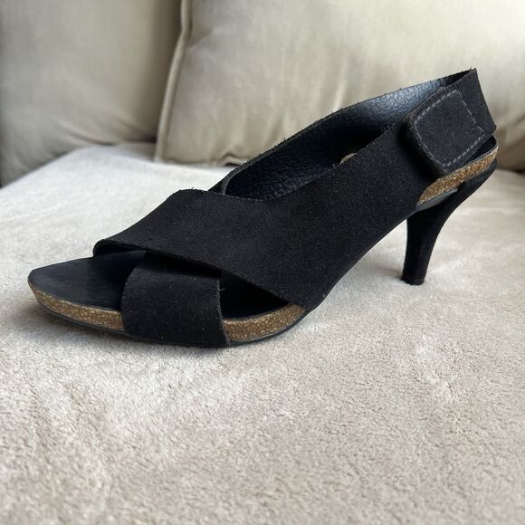 Pedro Garcia Maggie Black Suede Cork Heel Sandal Women EU 35.5 US 5.5 Slingback - Picture 2 of 16